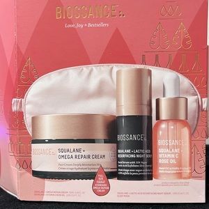 Biossance 50ml Omega Repair Cream 10ml Lactic Resurfacing 12ml Vitamin C Rose